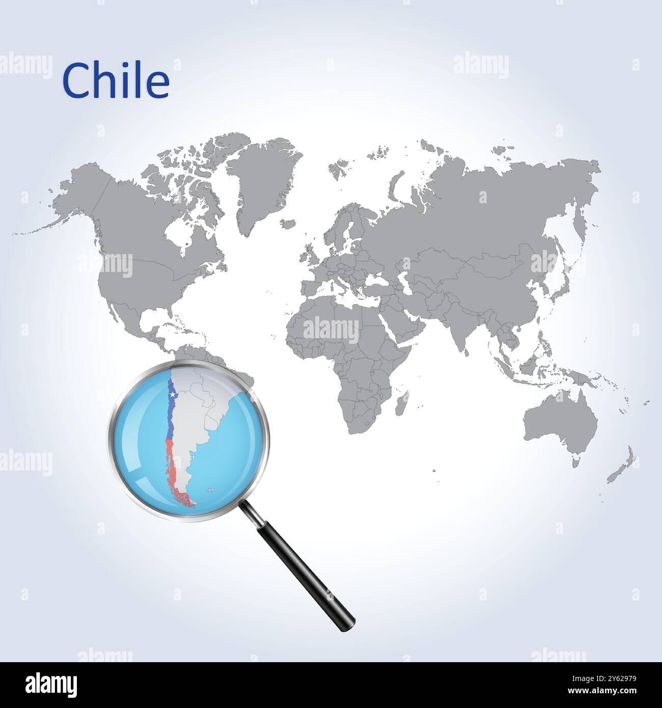 Chile Magnified Map and Flag, Chile Enlargement Maps, Vector Art Stock Vector