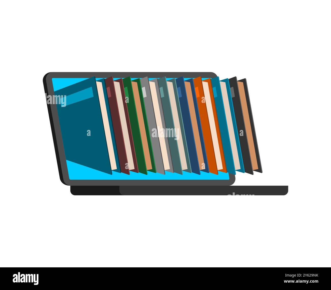 Online library. Books fly out of computer monitor. pile of books in ...