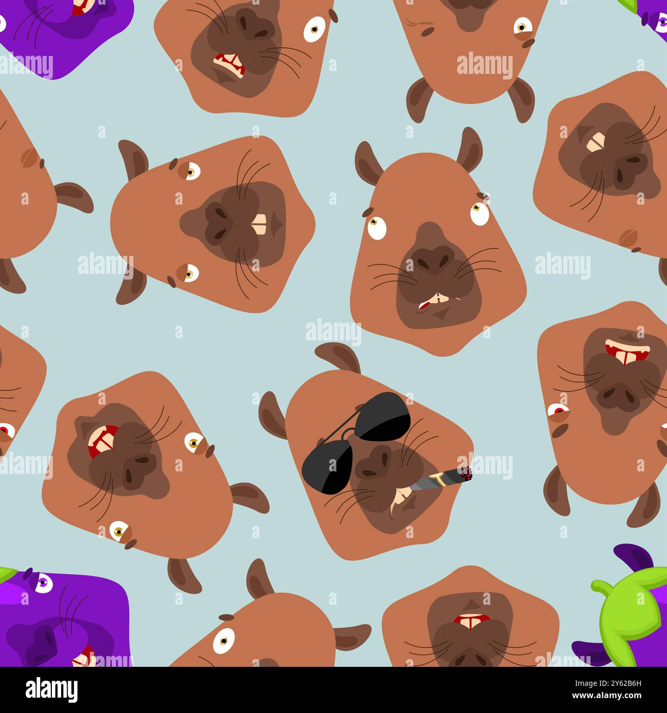 Capybara pattern. rodent background. Ornament face animal Stock Vector