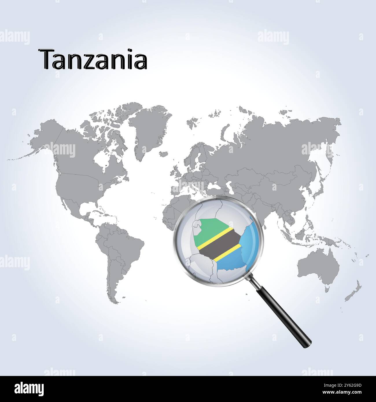 Tanzania Magnified Map and Flag, Tanzania Enlargement Maps, Vector Art Stock Vector