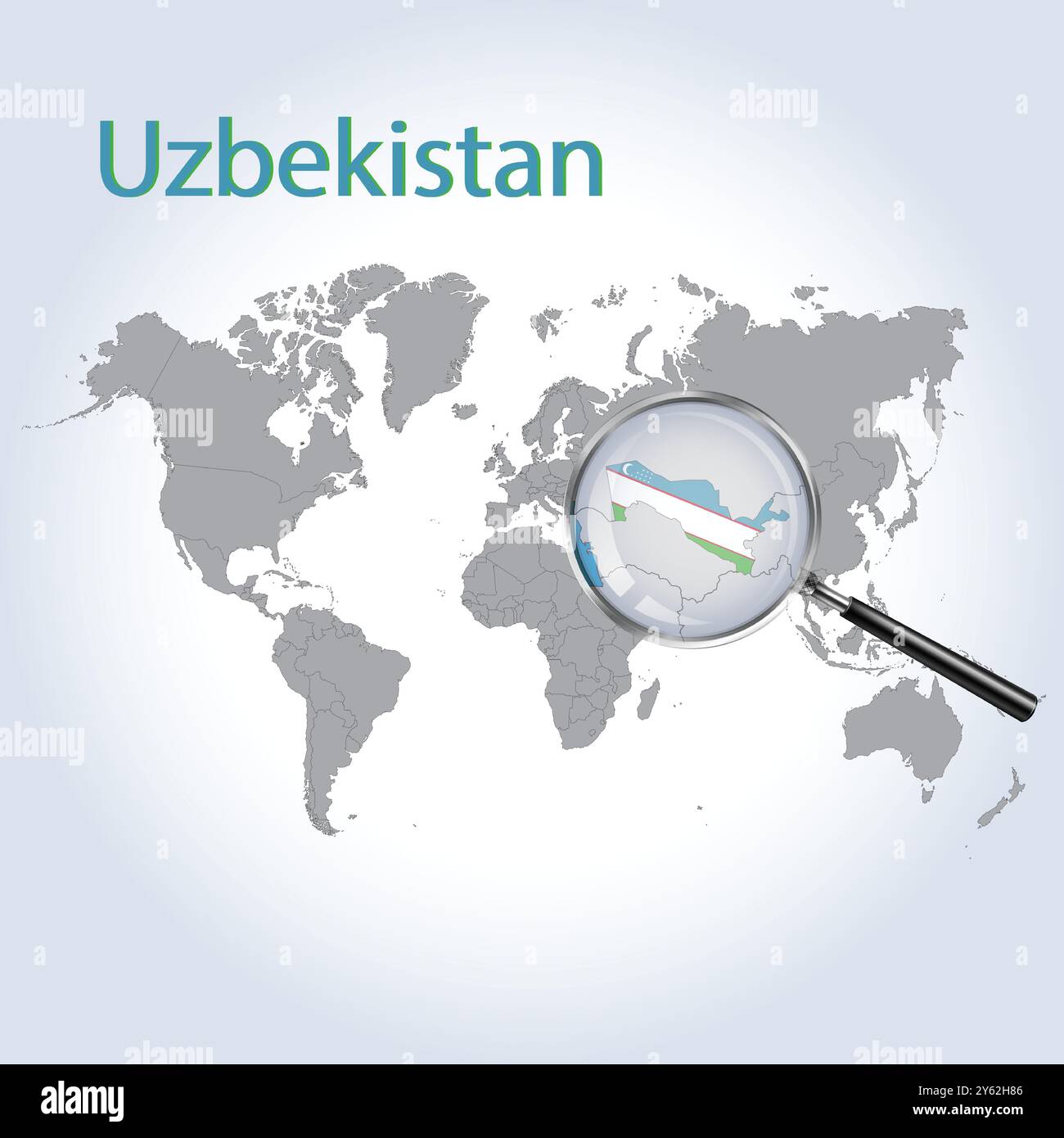 Uzbekistan Magnified Map and Flag, Uzbekistan Enlargement Maps, Vector Art Stock Vector