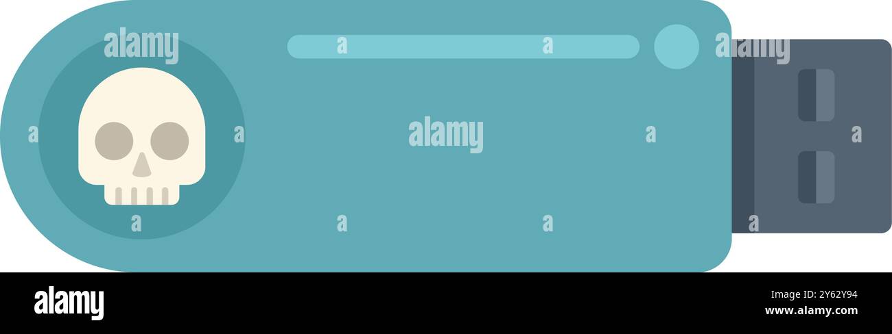 Usb flash drive infected with a virus, showing a skull icon, representing the potential dangers of malware Stock Vector