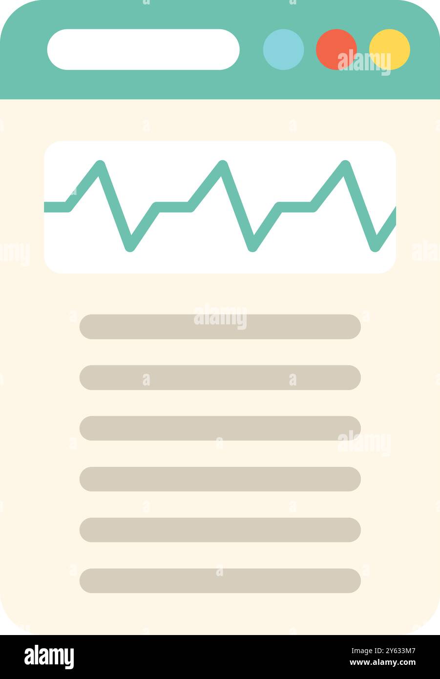 Simple vector illustration of a website displaying a cardiogram and some text lines Stock Vector