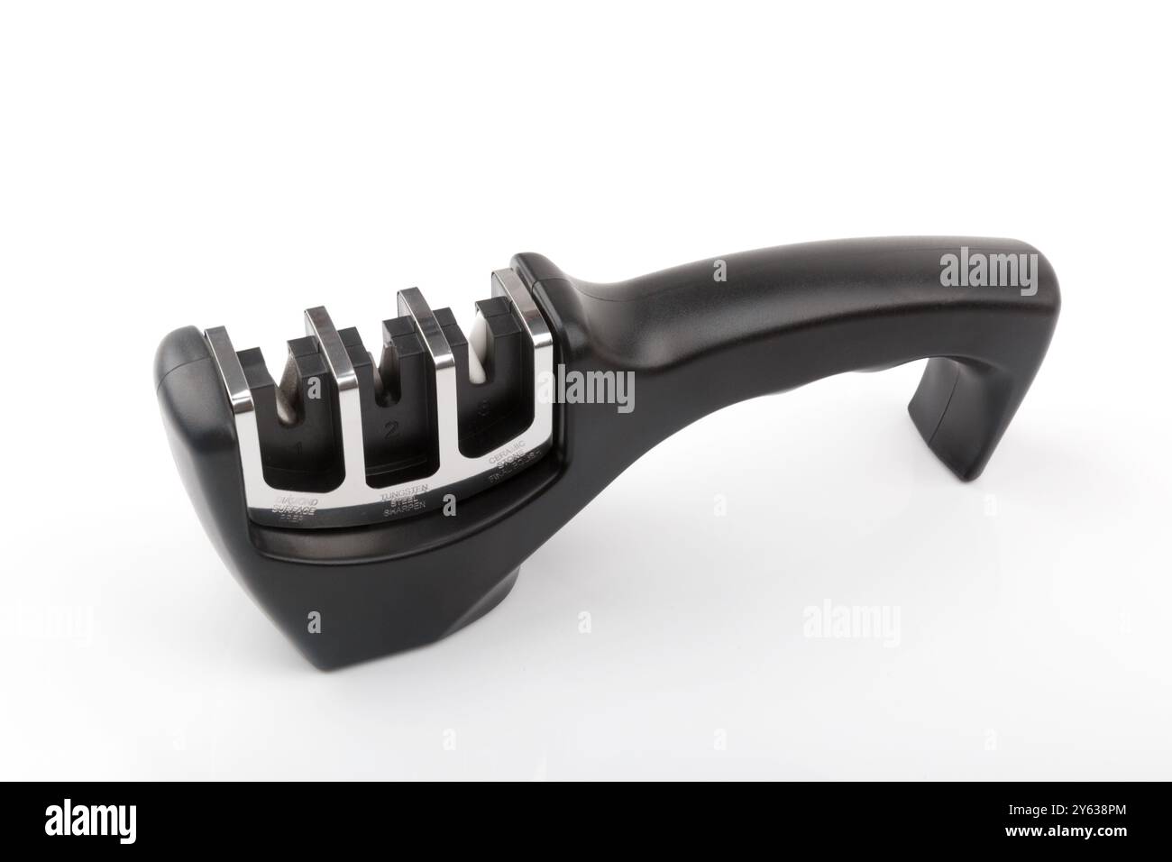 Black Kitchen Sharpener isolated on white background. Stock Photo