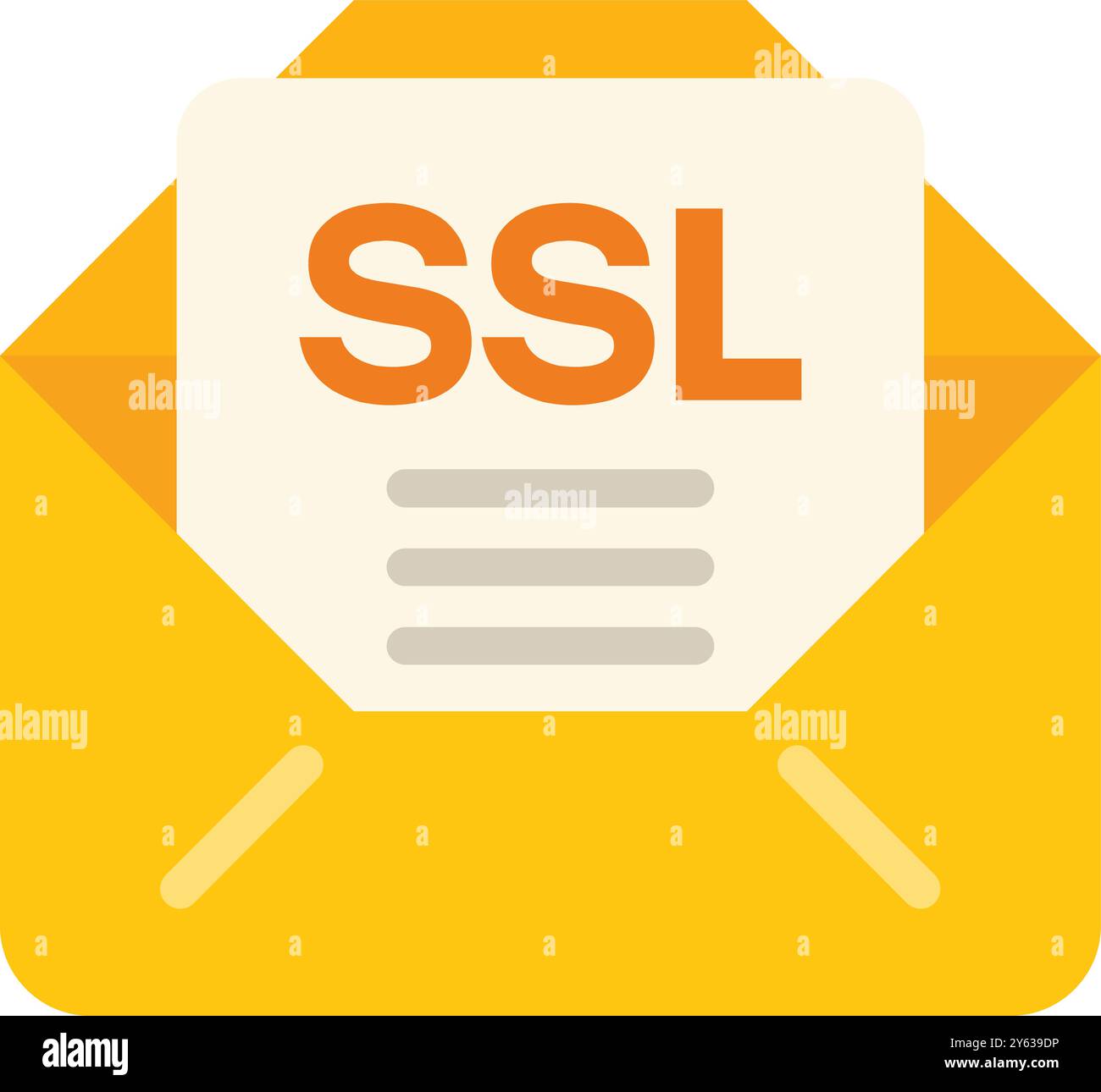 Yellow email envelope containing a document about ssl certification Stock Vector