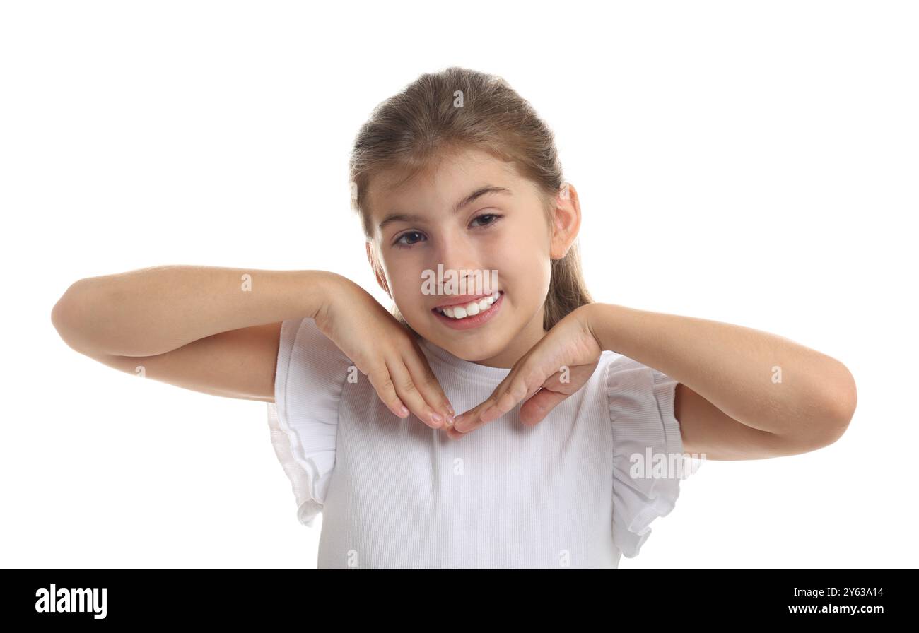 Portrait of cute girl on white background Stock Photo - Alamy