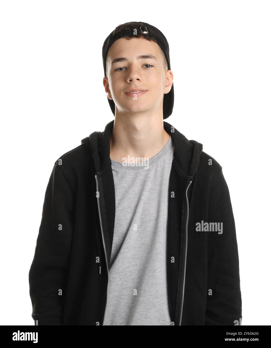 Portrait of teenage boy on white background Stock Photo - Alamy