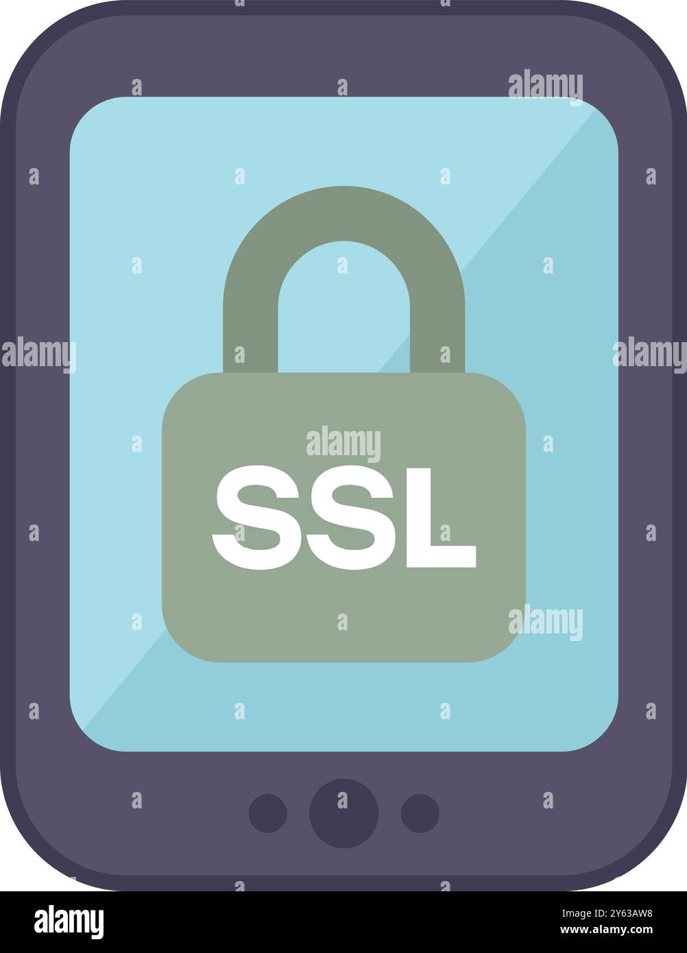 Minimalist graphic showing a locked padlock on a mobile phone screen, representing secure ssl encryption technology Stock Vector