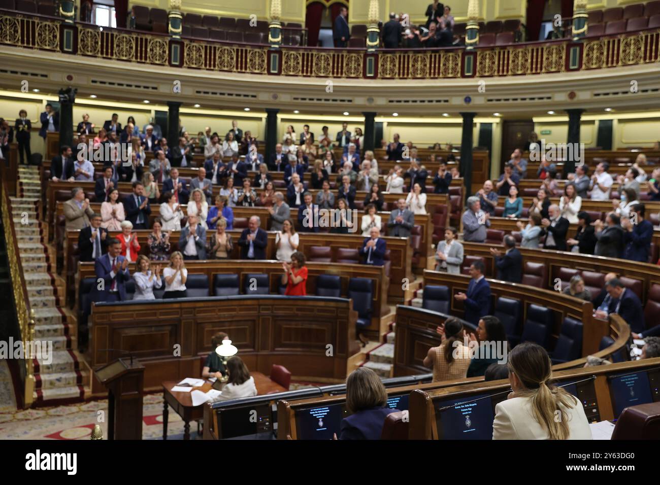 Madrid, 04/27/2023. Congress of Deputies. Plenary session debate and vote on the Housing Law. In the image, Raquel Sánchez, Irene Montero, Belarra, Patxi López, María Jesús Montero, Yolanda Díaz, Pedro Sánchez and Cuca Gamarra. Photo: Jaime García. ARCHDC. Credit: Album / Archivo ABC / Jaime García Stock Photo