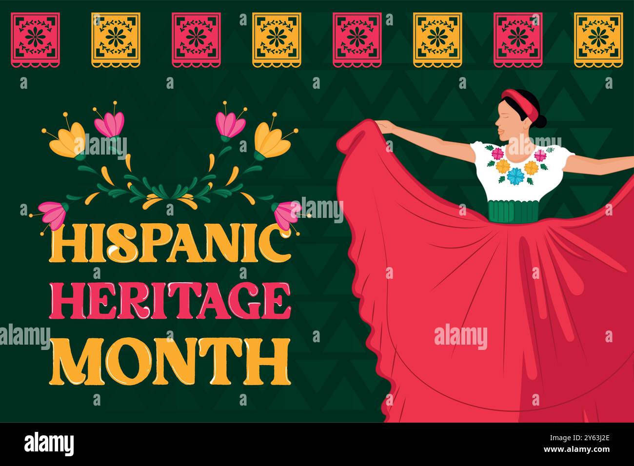 Hispanic Heritage Month banner with folkloric dancer, Vector Stock ...