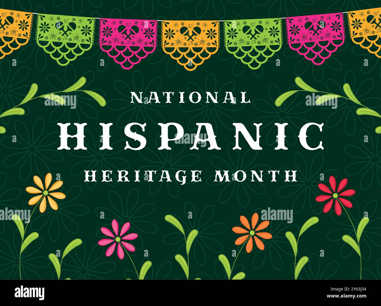 National Hispanic Heritage Month banner with floral motifs, Vector ...