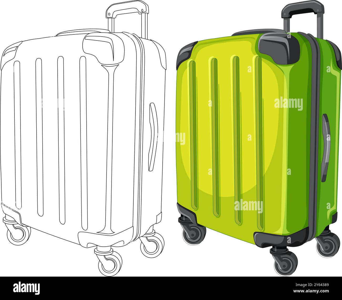 Colorful and outlined suitcase on wheels Stock Vector