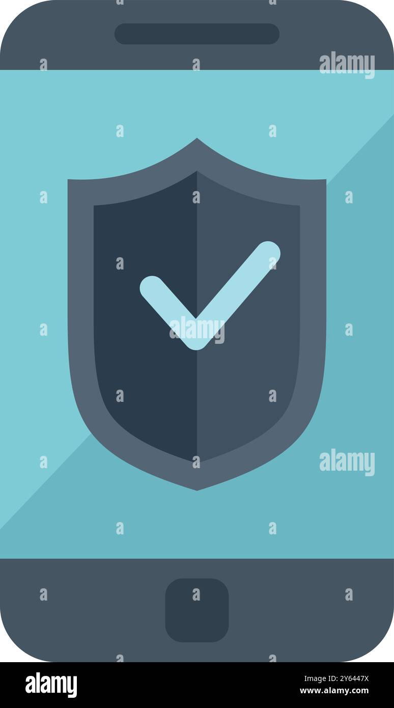 Smartphone is displaying a shield with a checkmark, indicating successful security measures Stock Vector