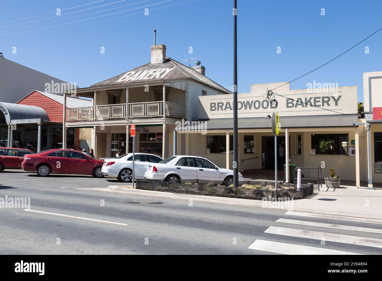 General photos of the main street in Braidwood, Wallace Street, showing charming old shops, pubs, and general buildings. A historic gold mining town. Stock Photo