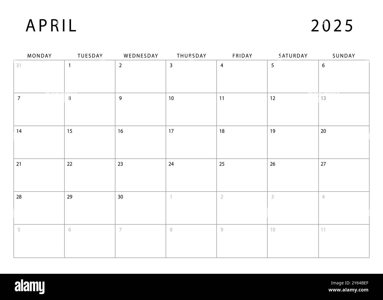 April 2025 Calendar Monthly Planner Template Monday Start Vector april-2025-calendar-monthly-planner-template-monday-start-vector
