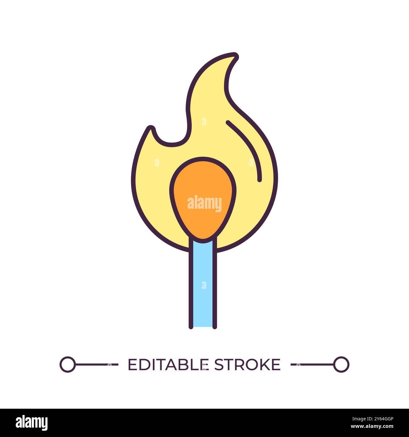 Matchstick with flame RGB color icon Stock Vector