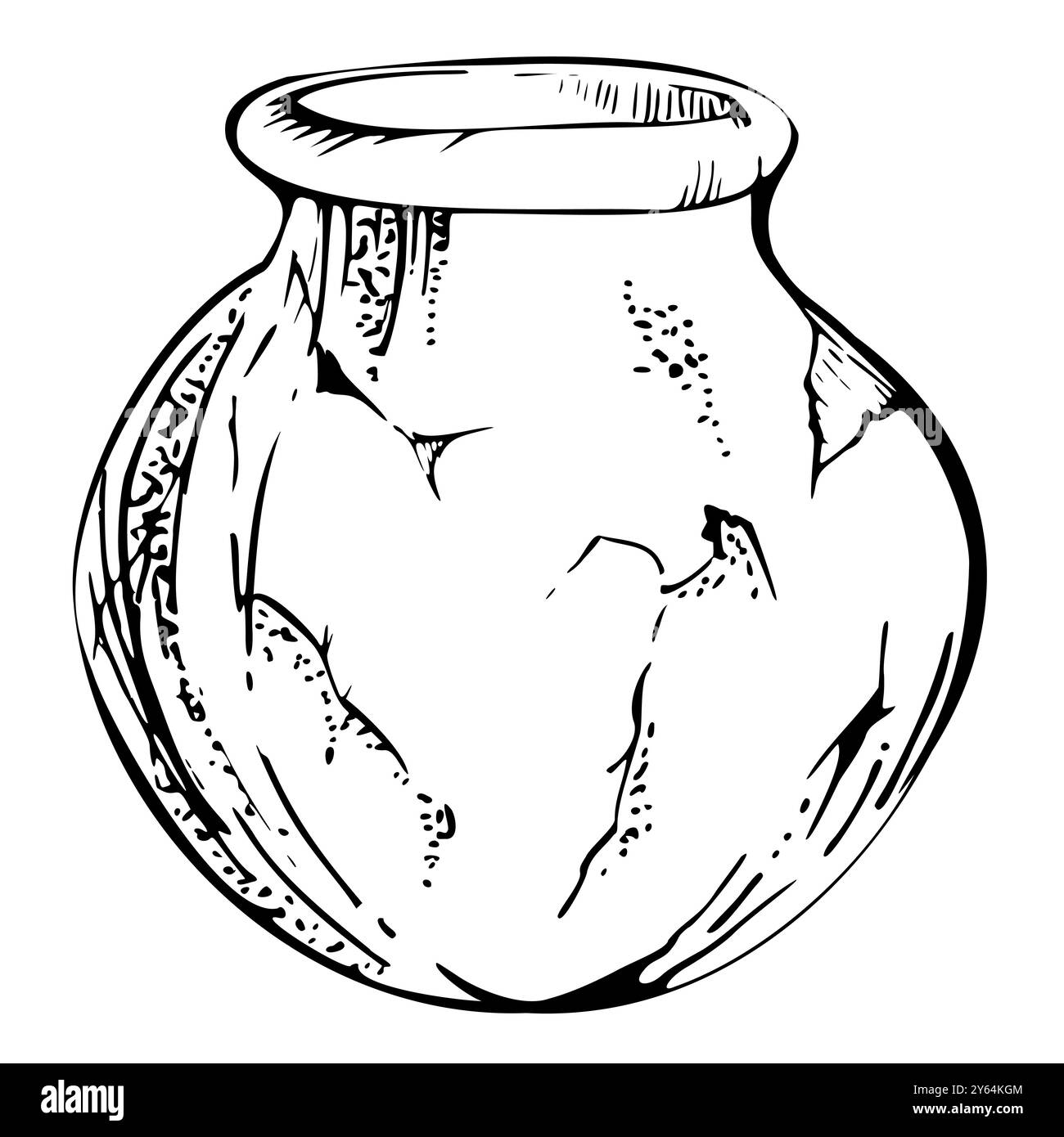 Handmade traditional clay pottery ceramic vase, hand drawn ink vector illustration. Single object isolated on white background. Design travel Stock Vector