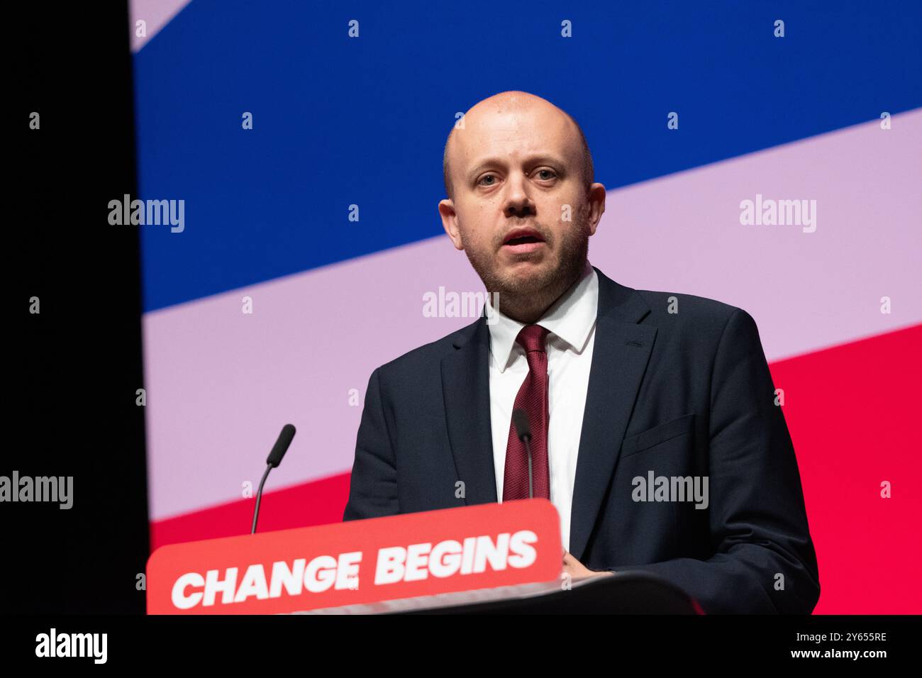 Liverpool, UK. 24th Sep, 2024. Joe Powell MP, MP for Kensington and Bayswater, speaks about Grenfell.  Liverpool UK Credit: GaryRobertsphotography/Alamy Live News Stock Photo