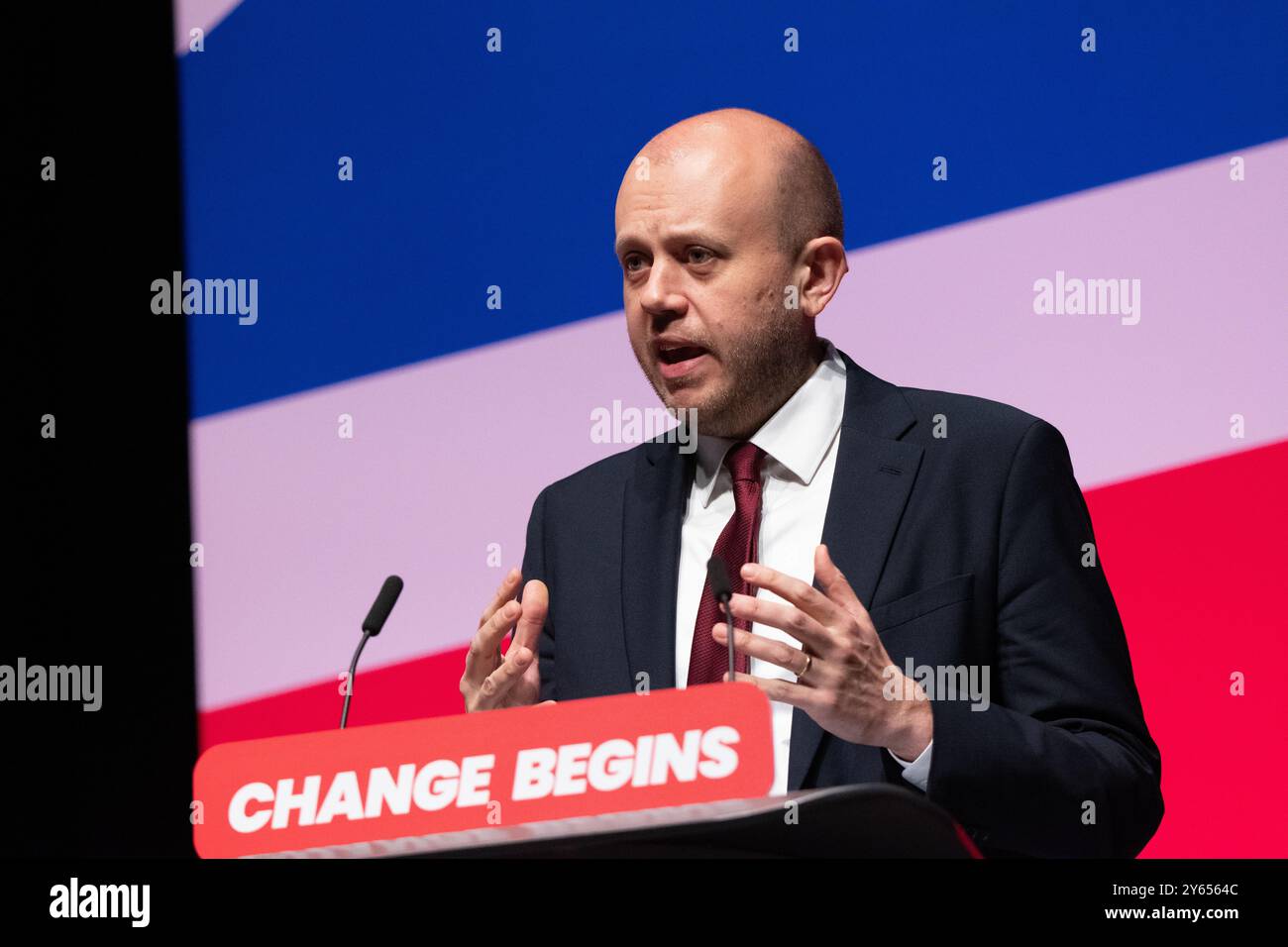 Liverpool, UK. 24th Sep, 2024. Joe Powell MP, MP for Kensington and Bayswater, speaks about Grenfell.  Liverpool UK Credit: GaryRobertsphotography/Alamy Live News Stock Photo