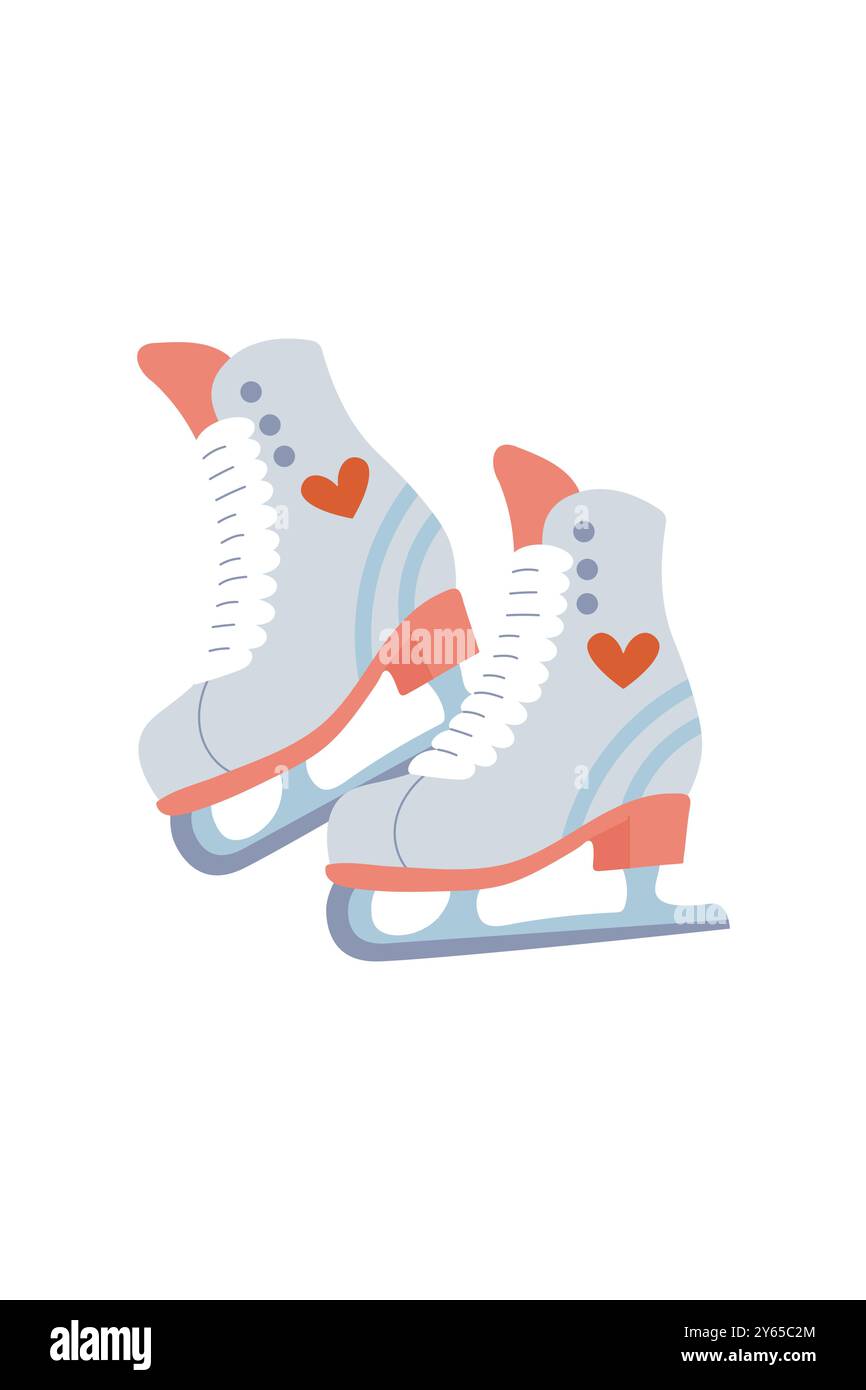 Cute blue women skates with heart, illustration on white background. Vector isolated Stock Vector