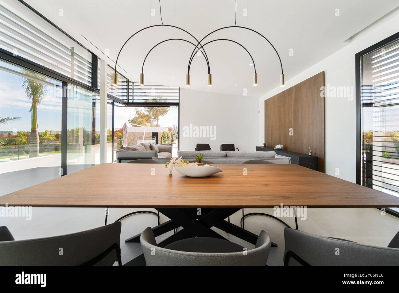 View of Elegantly designed dining room within a luxurious Mediterranean villa ...