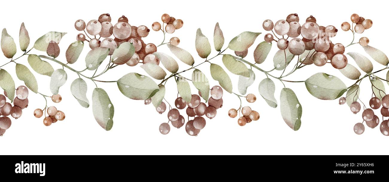 Fall Watercolor Seamless Border with Rowan and Autumn Berry ...