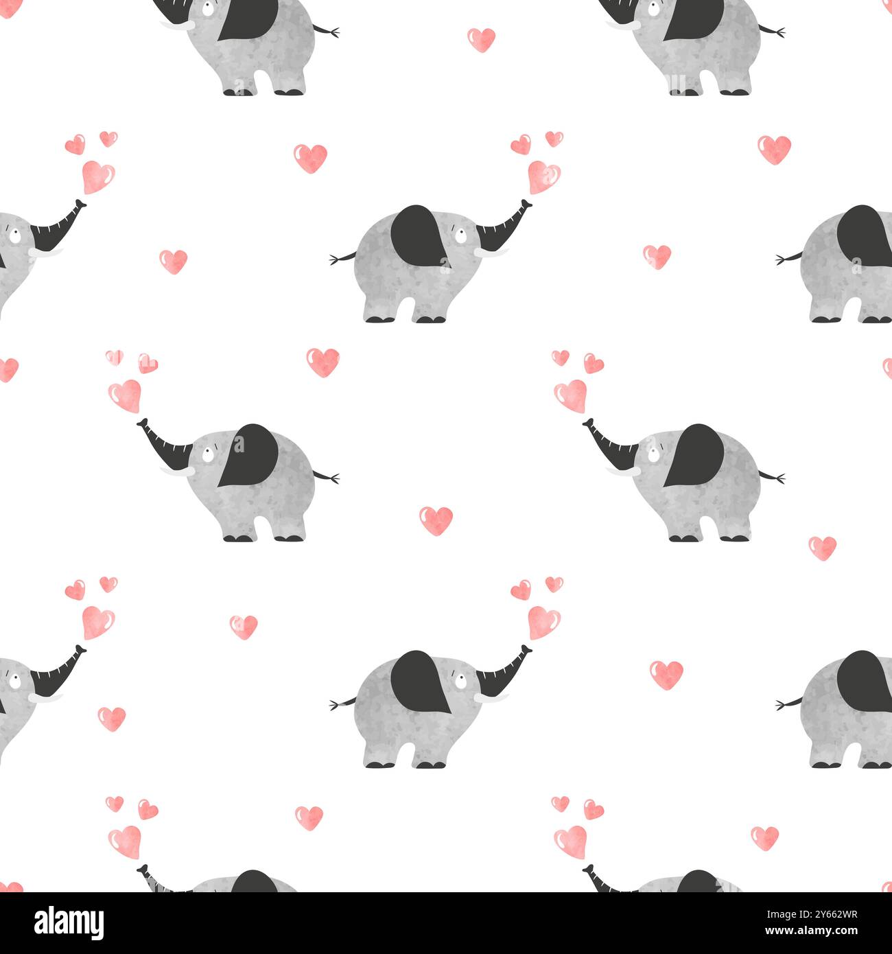 Cute elephants with hearts seamless pattern. Vector illustration Stock Vector