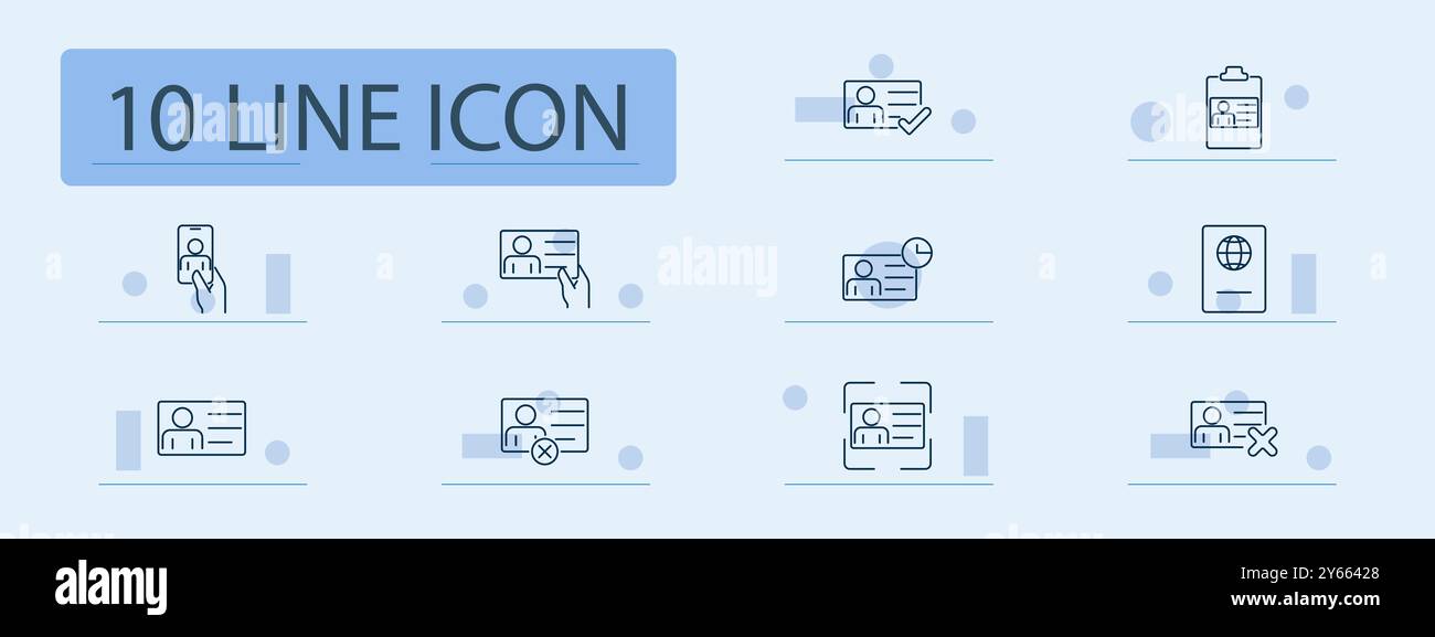 Identification set icon. ID card, passport, clipboard, verification ...