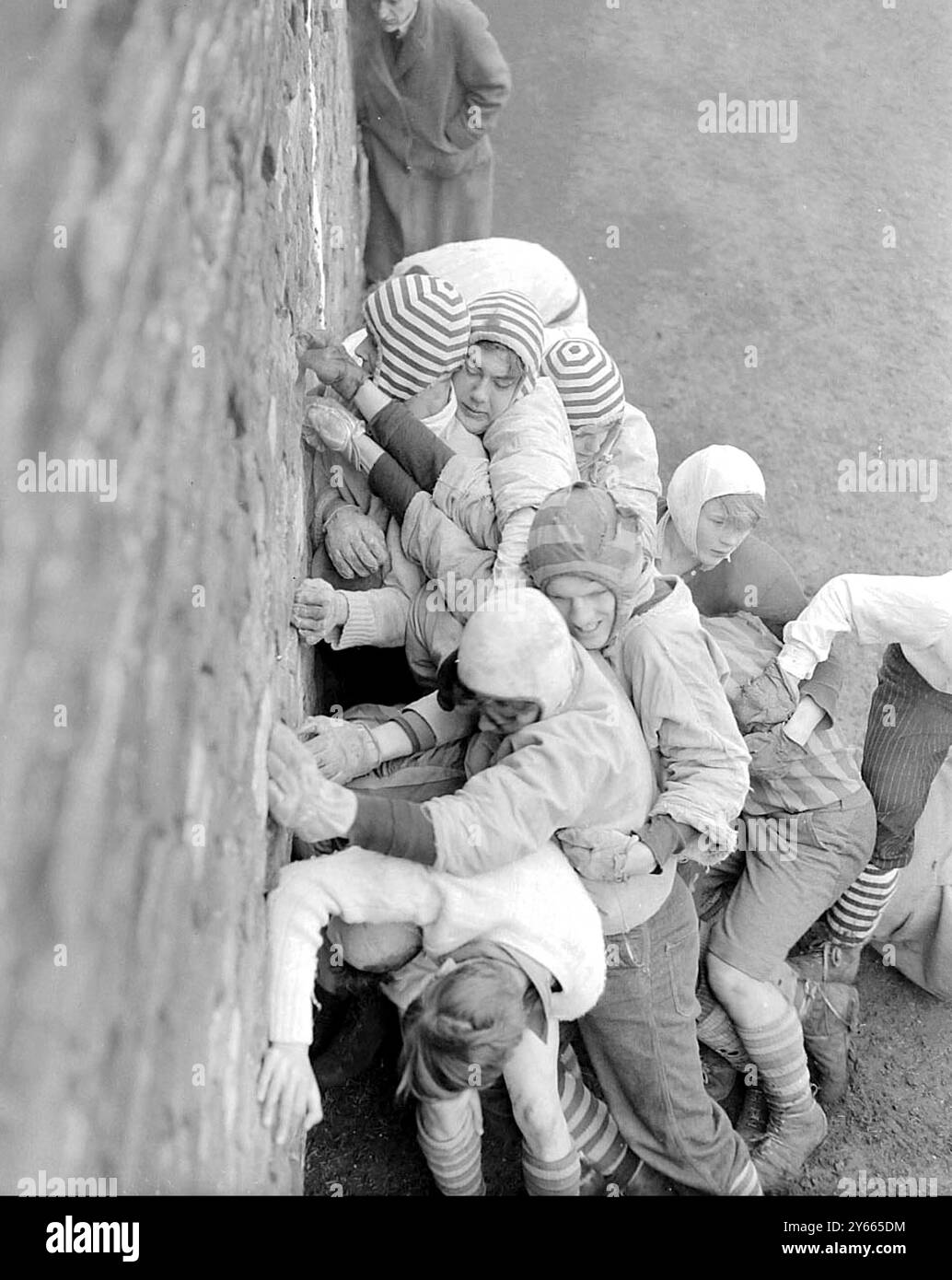 Eton - A view of the traditional Eton Wall Game - 30th November 1955 ...