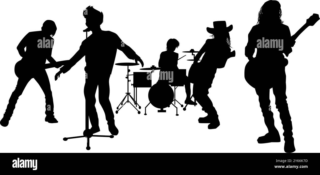 Silhouettes of band groups on a white background. Perfect for stickers ...