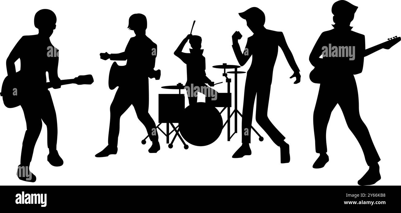 Silhouettes of band groups on a white background. Perfect for stickers, tattoos, icons, logos Stock Vector