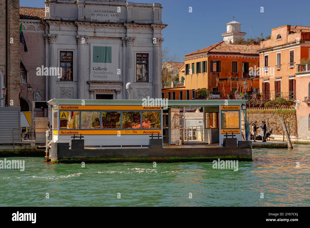 Accademia Vaporetto stop on The Grand Canal in the Dorsoduro sestiere of Venice,Italy Stock Photo