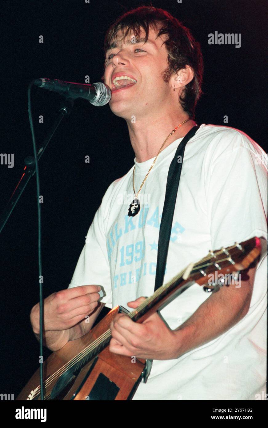 Damon Albarn, lead singer with Blur, British Britpop band, performing at Reading Festival 1999, Berkshire, England, United Kingdom Stock Photo