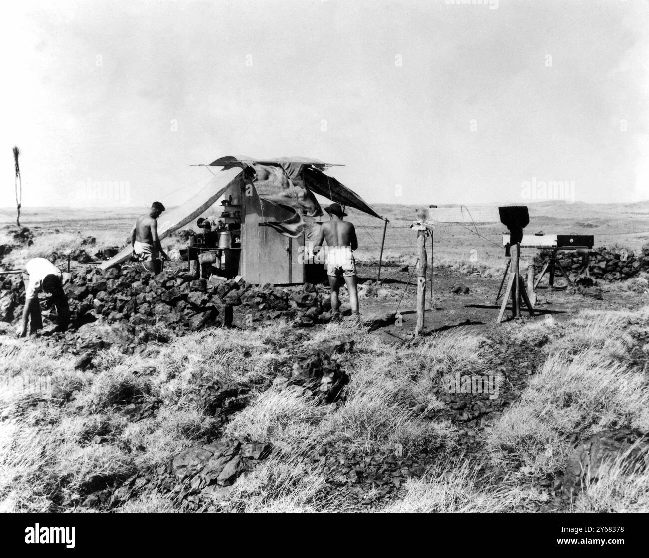 Australia. Monte Bello Islands. Members of the press at the campsite ...