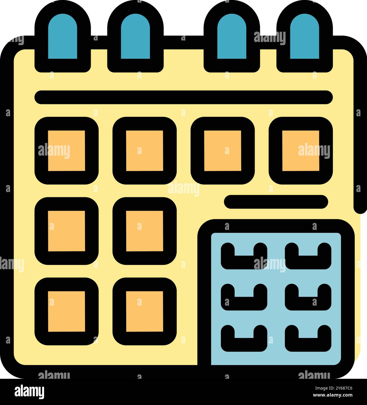 Colorful icon of a calendar showing the month view with a notes section ...