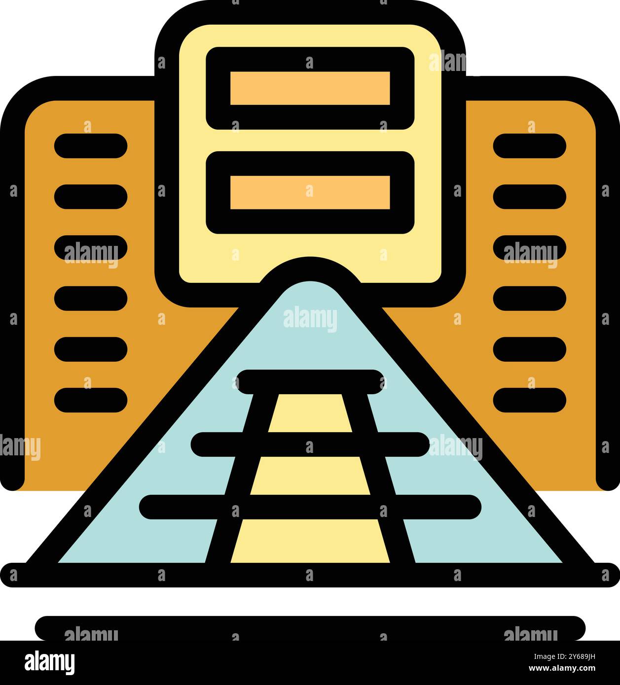 Train station building with railway perspective icon color outline ...