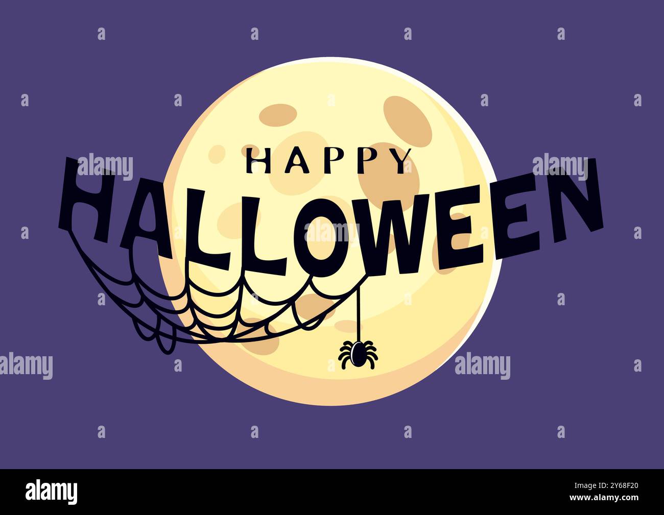 Halloween vector background design. Text with moon and spider on the ...