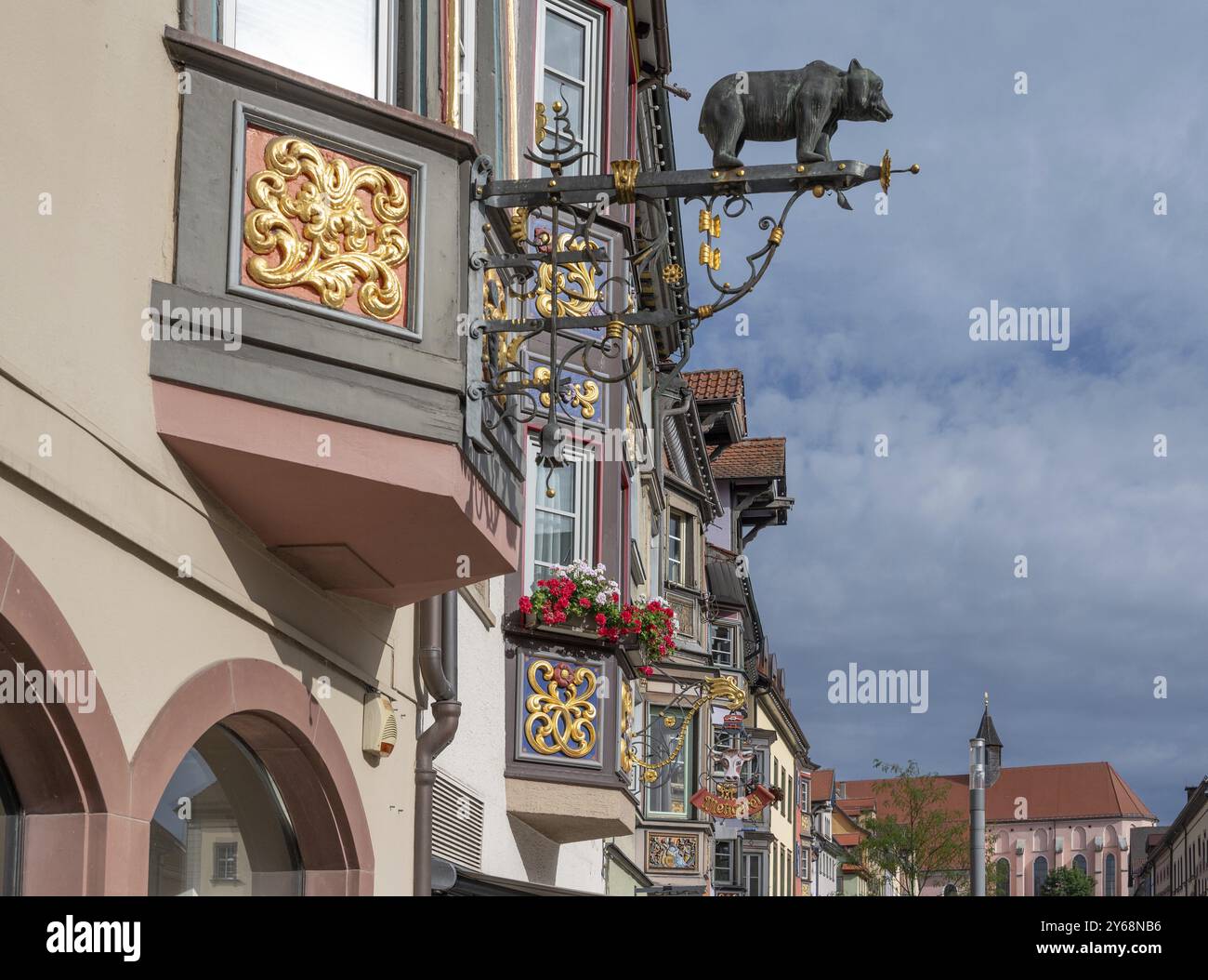 Bay windows with nose plates on historic residential buildings, Rottweil, Baden-Wuerttemberg, Germany, Europe Stock Photo