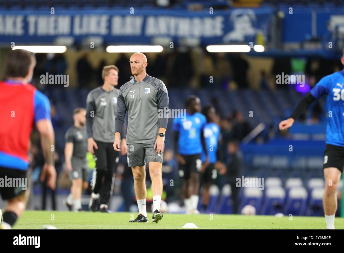 Stamford Bridge, Chelsea, London, UK. 24th Sep, 2024. Carabao Cup Third Round Football, Chelsea versus Barrow; Barrow coach Jason Taylor during the warm up Credit: Action Plus Sports/Alamy Live News Stock Photo