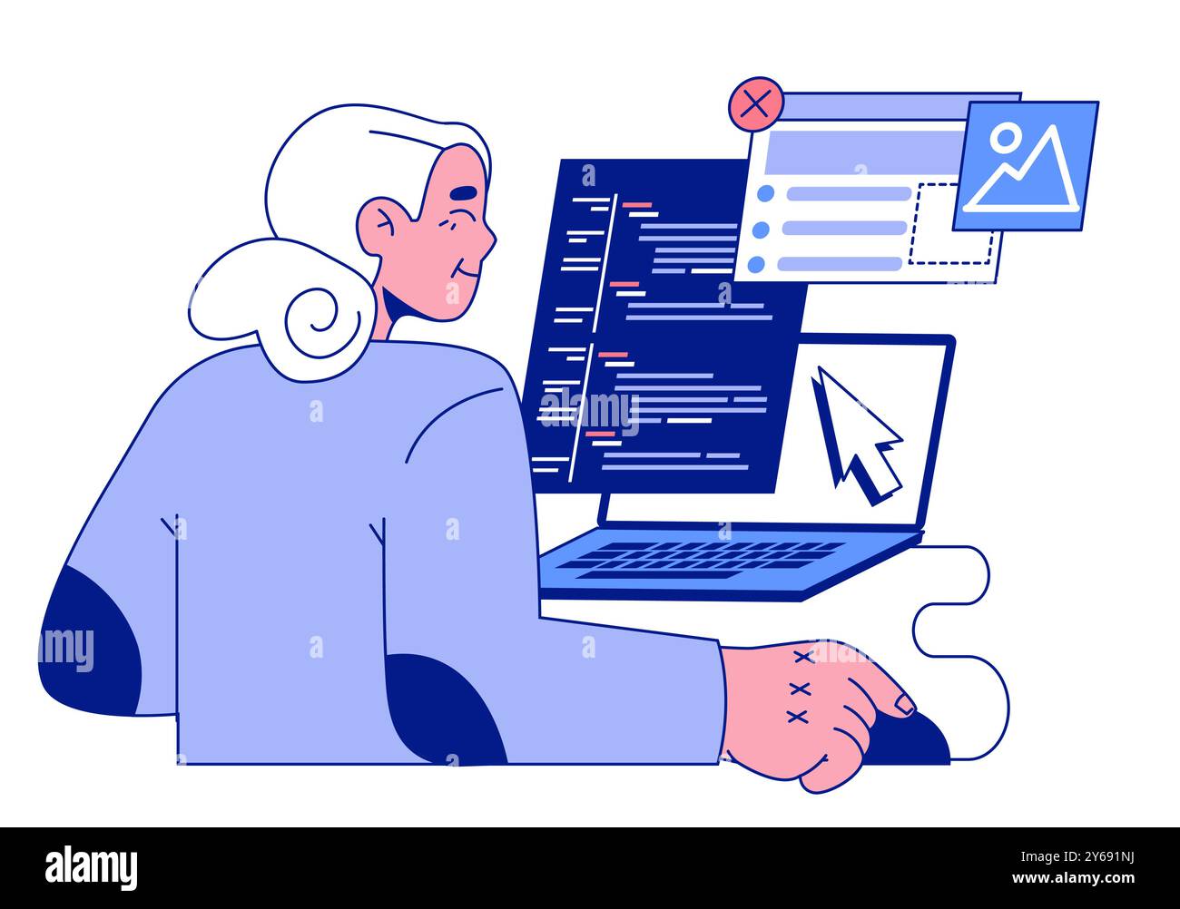 Senior woman working technology device Stock Vector Images - Alamy