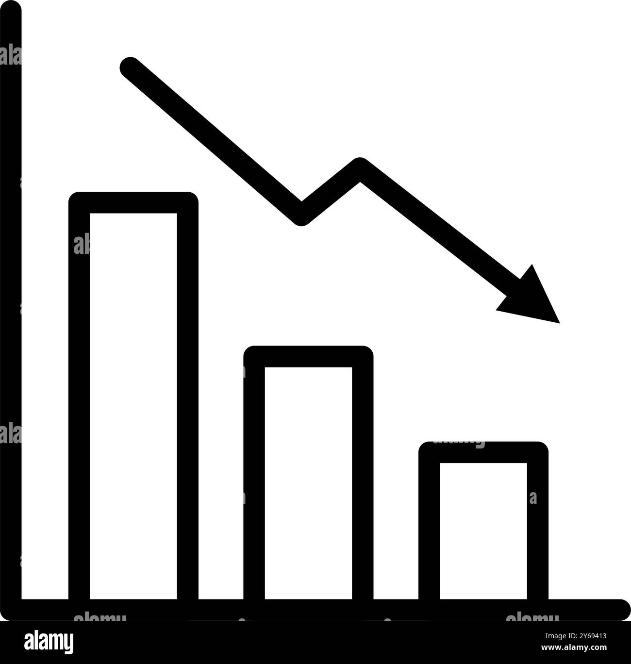 A simple line drawing shows a graph with a downward arrow Stock Vector ...