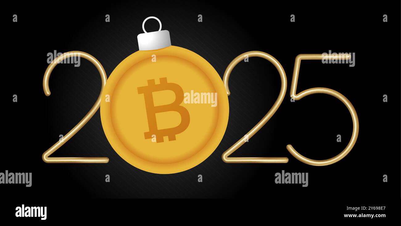 bitcoin 2025 Happy New Year. Sports greeting card with golden number 2025  and ball on the black background. Vector illustration Stock Vector Image &  Art - Alamy