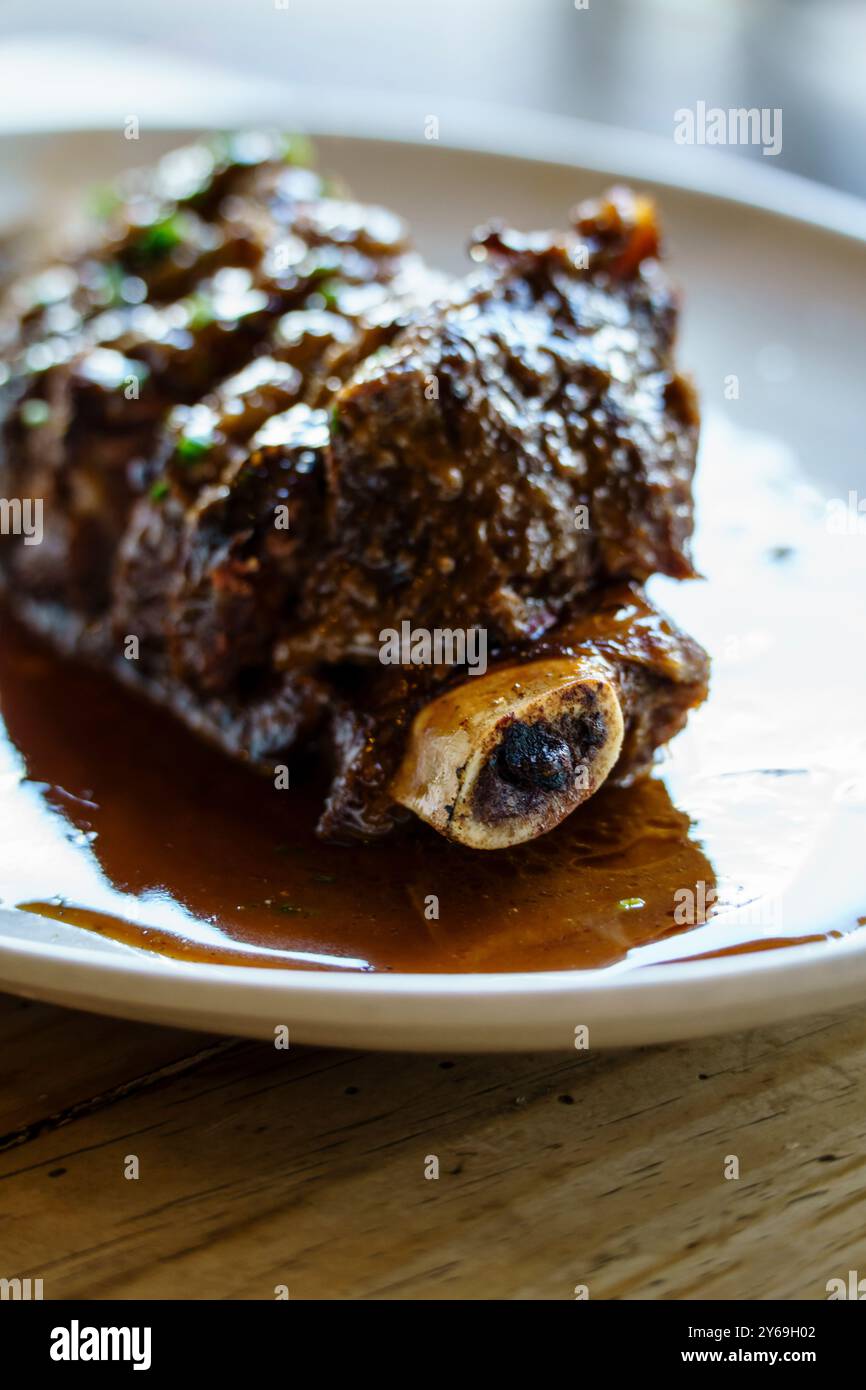 Grilled Irish black angus rib with demi glace, Sant Cugat del Vallès, (Vallès Occidental), Catalonia, Spain. Stock Photo