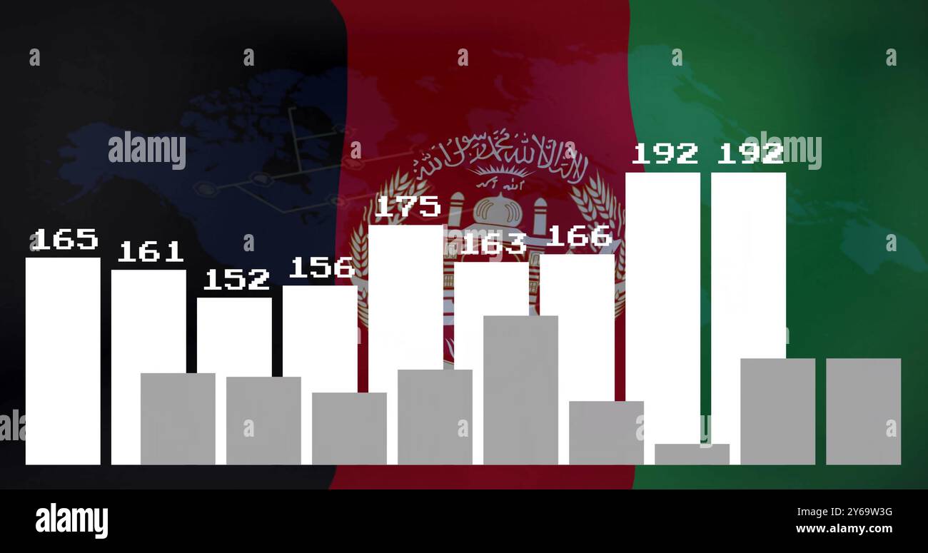Bar chart image over Afghanistan flag background showing numerical data Stock Photo