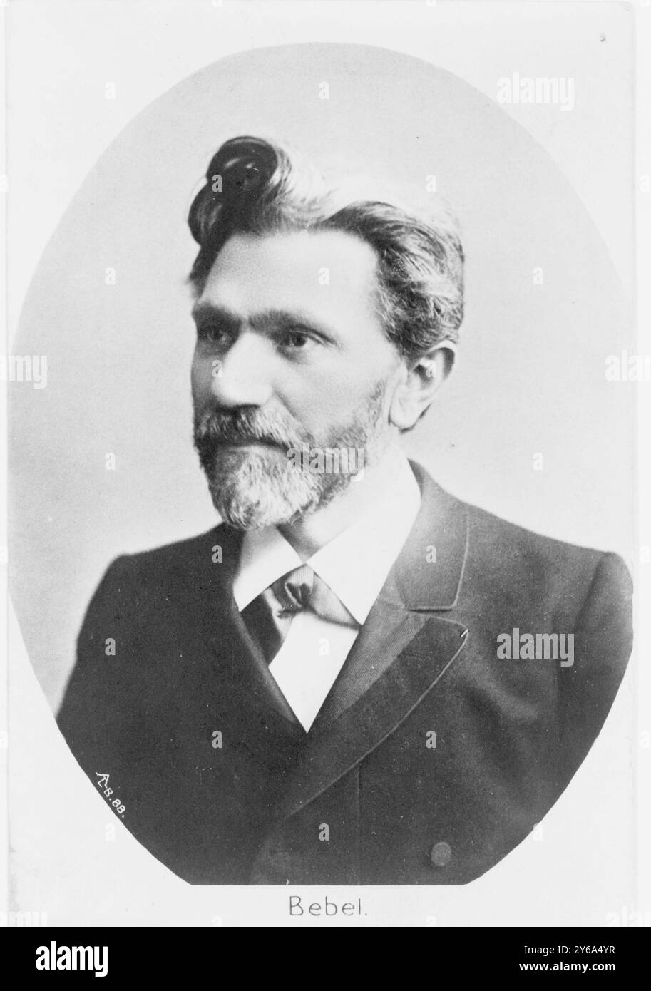 August Bebel, head-and-shoulders portrait, facing left, in oval, between 1890 and 1910, Bebel, August, 1840-1913, Photographic postcards, 1890-1910., Photographic prints, 1890-1910., Portrait photographs, 1890-1910., Photographic postcards, 1890-1910, Portrait photographs, 1890-1910, Photographic prints, 1890-1910, George Grantham ., Printed in Germany., 1 photographic print (postcard). Stock Photo