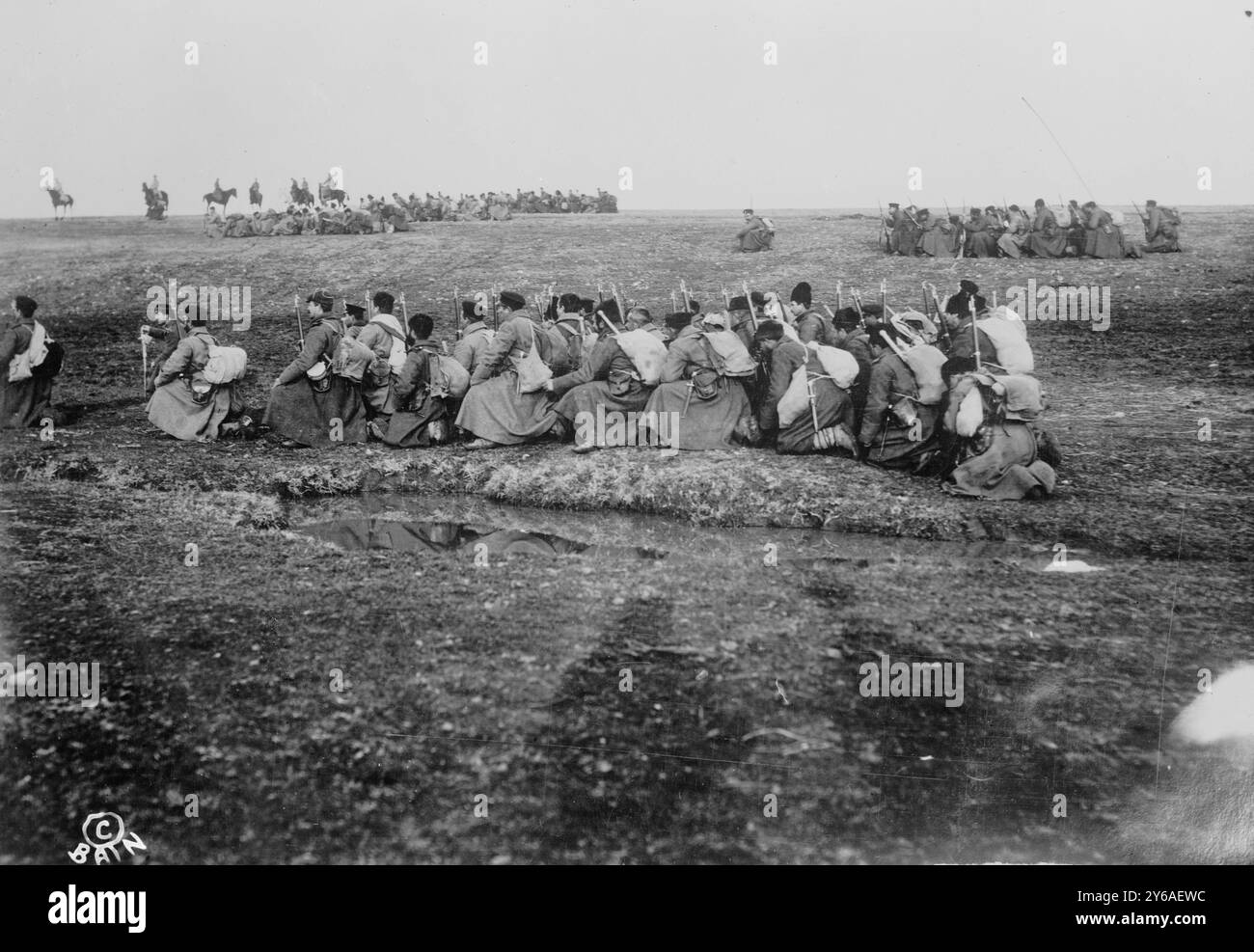 Troops deployed at Kartal Teji facing Adrianople, Photo related to Battle of Adrianople, 1912-13, First Balkan War., 1912, Dorwarosse, Glass negatives, 1 negative: glass; 5 x 7 in. or smaller. Stock Photo