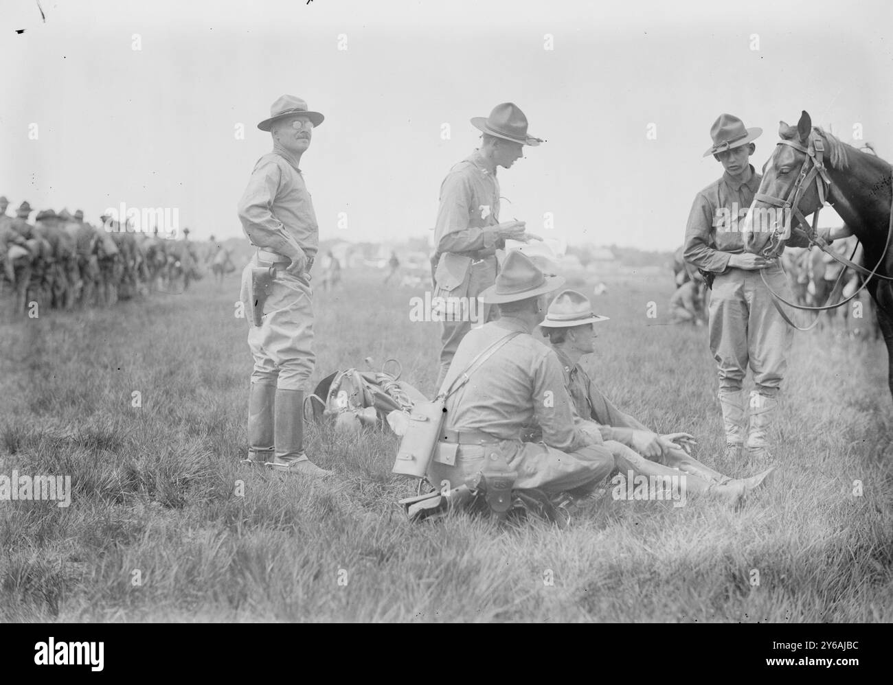 Capt. E. Emerson & Col. G.A. Wingate, Photo shows Col. G.A. Wingate at encampment of NY National Guard, Hicksville, Long Island, New York, in July 1913., 1913, Glass negatives, 1 negative: glass; 5 x 7 in. or smaller. Stock Photo