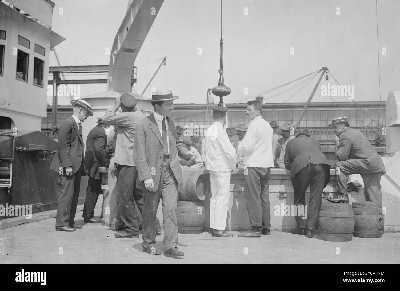 IMPERATOR - Fire-hatchway thro' which flames were fought, Photo shows the S.S. Imperator, an ocean liner in the Hamburg America Line, after a fire in a storeoom which occured while ship was docked at Hoboken, New Jersey., 1913 August 28., Glass negatives, 1 negative: glass; 5 x 7 in. or smaller. Stock Photo