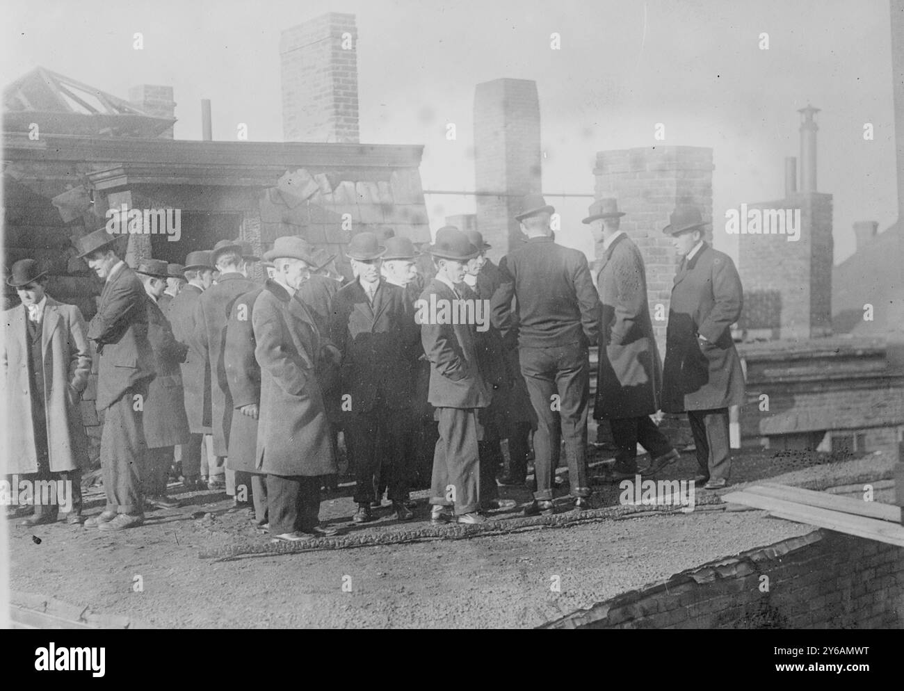 Grand Jury at Arcadia hotel fire, Photo shows aftermath of the Arcadia Hotel fire on Dec. 3, 1913 in Boston, Massachusetts., 1913, Glass negatives, 1 negative: glass; 5 x 7 in. or smaller. Stock Photo