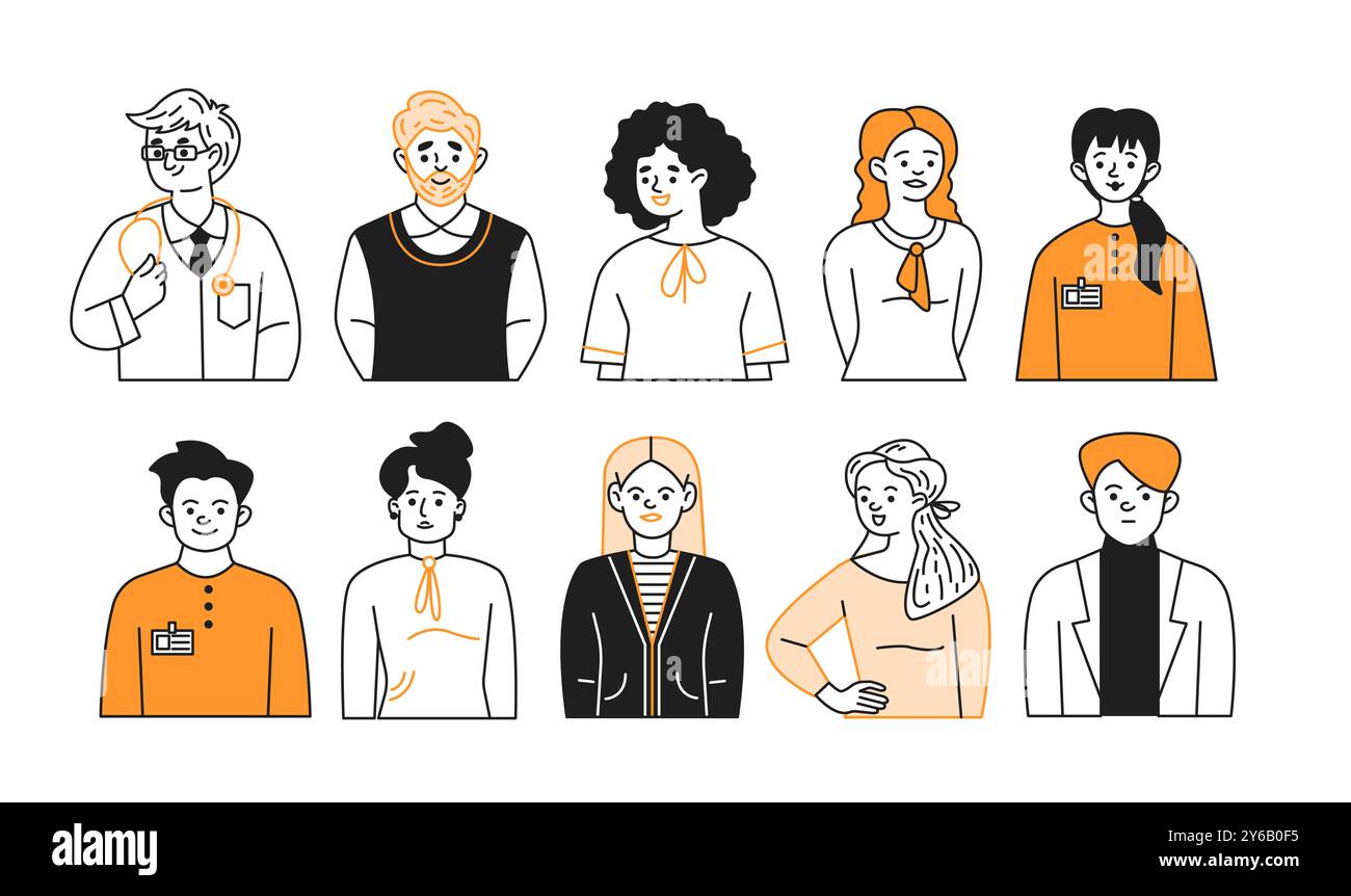 Professional occupation avatars doodle illustration set Stock Vector